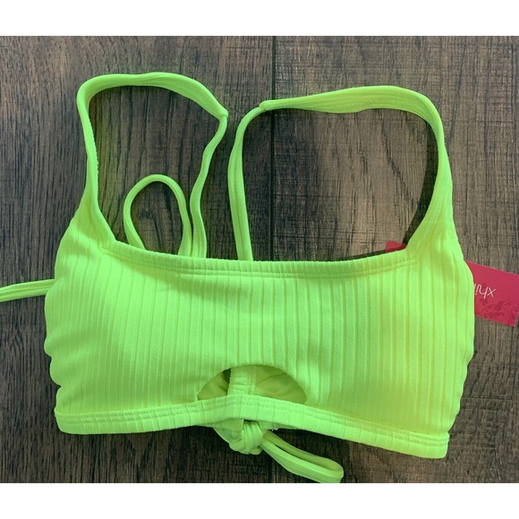 Xhilaration Ribbed Front Cut Out Bralette Bikini Top Neon Yellow Small 1020 - Picture 2 of 6